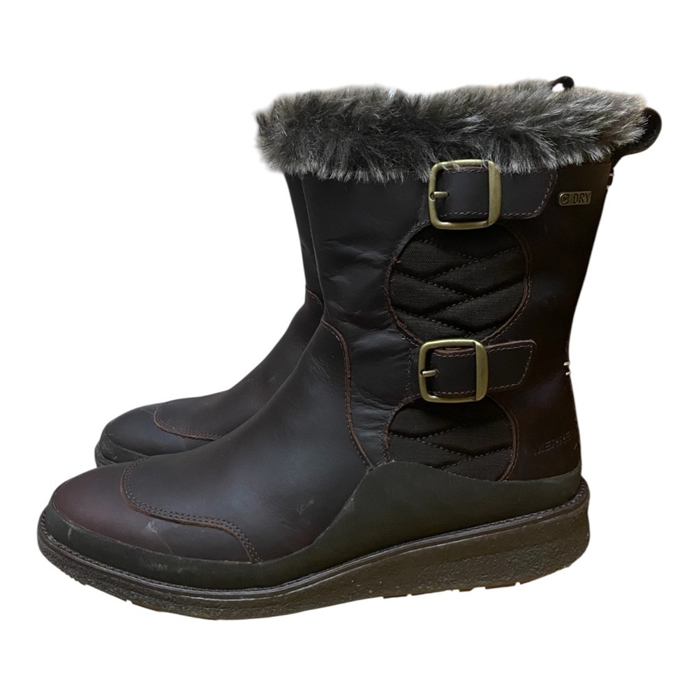 Merrell Womens Tremblant Ezra Zip Brown Boots Size 9 Faux Fur Winter Wet Ice - Picture 1 of 12